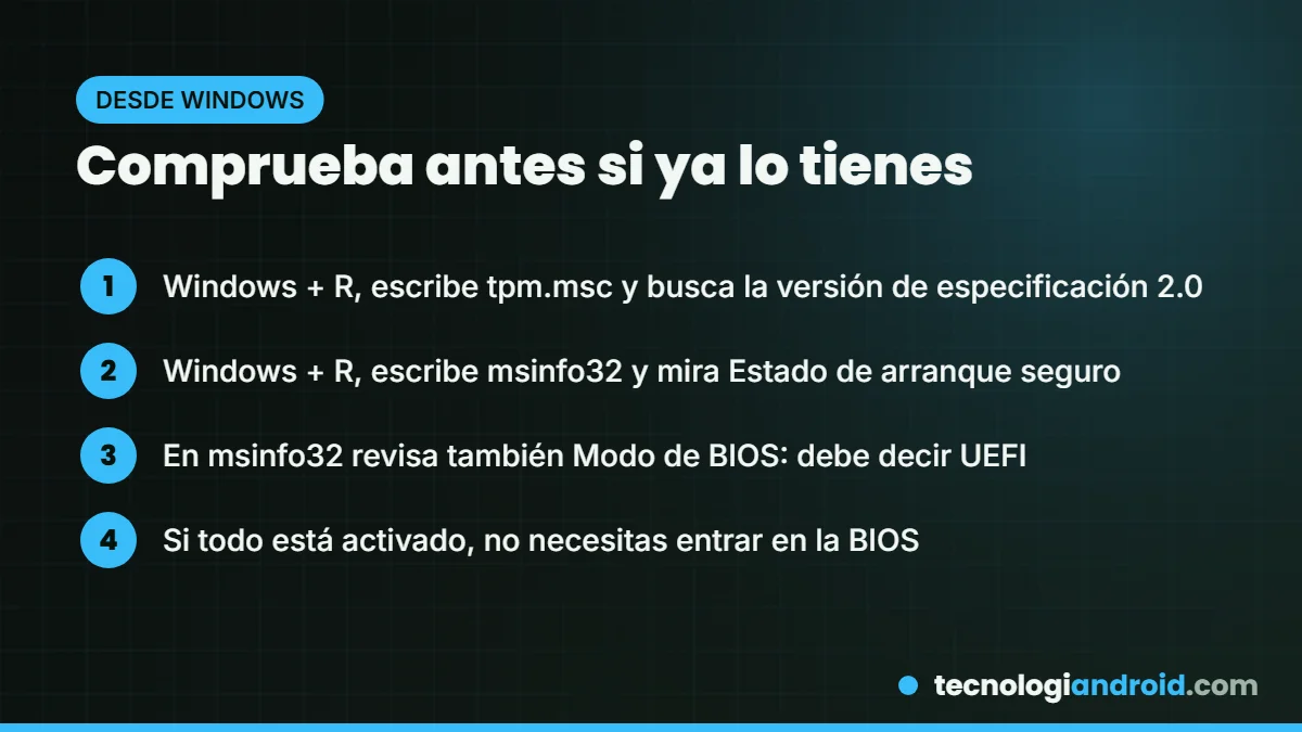 Cómo comprobar en Windows si TPM y Arranque seguro están activos