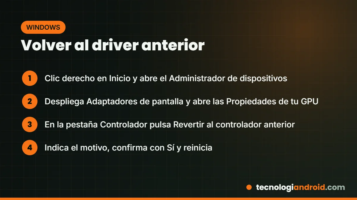Pasos para volver al driver anterior en Windows
