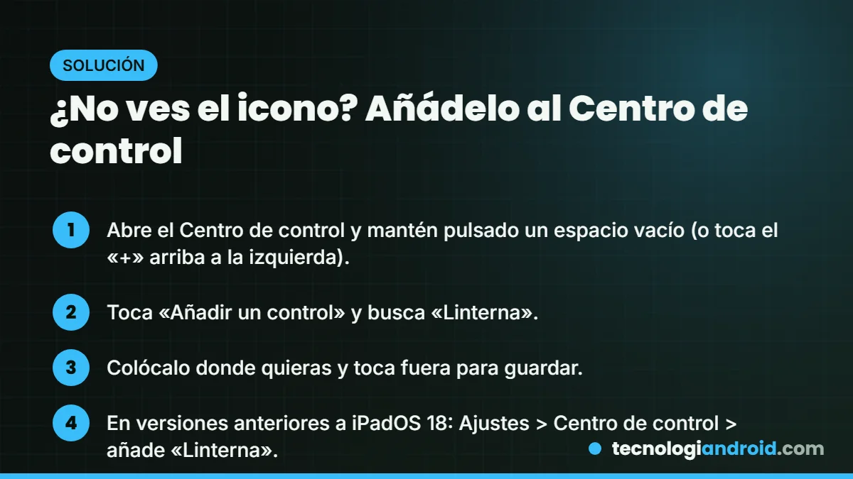 Cómo añadir la linterna al Centro de control del iPad