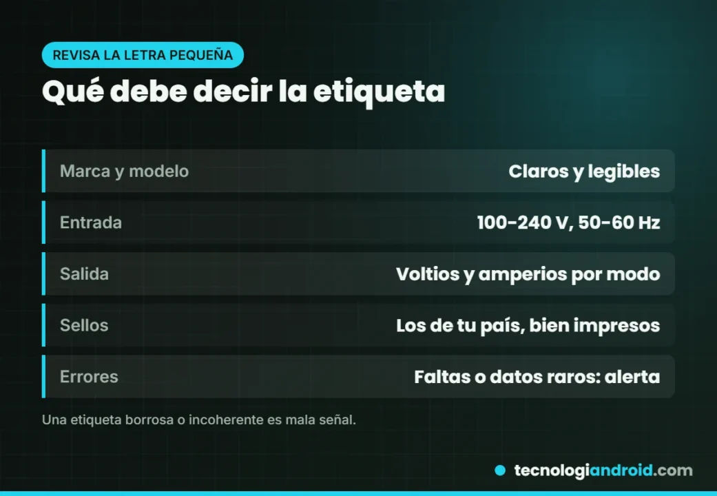 Datos que debe incluir la etiqueta de un cargador original