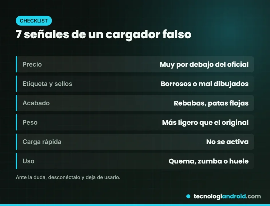 Siete señales para saber si un cargador es original o falso