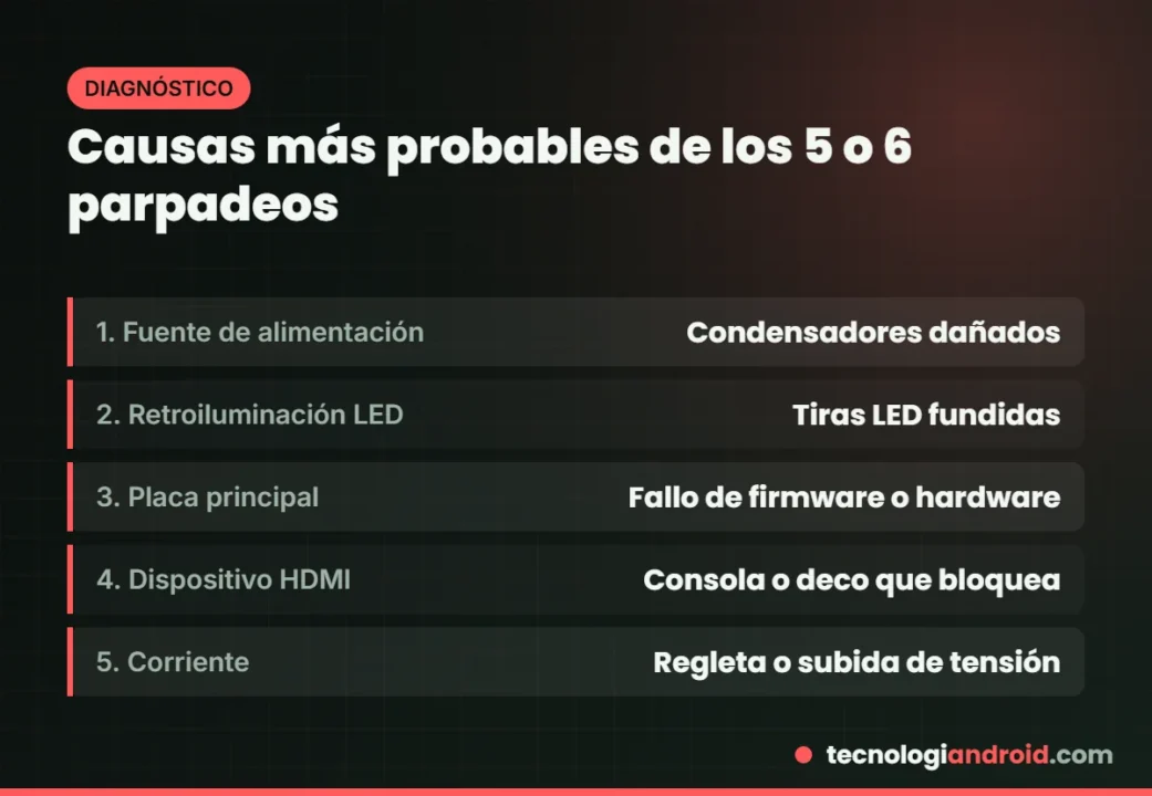 Causas más comunes de que un televisor Samsung parpadee en rojo y no encienda