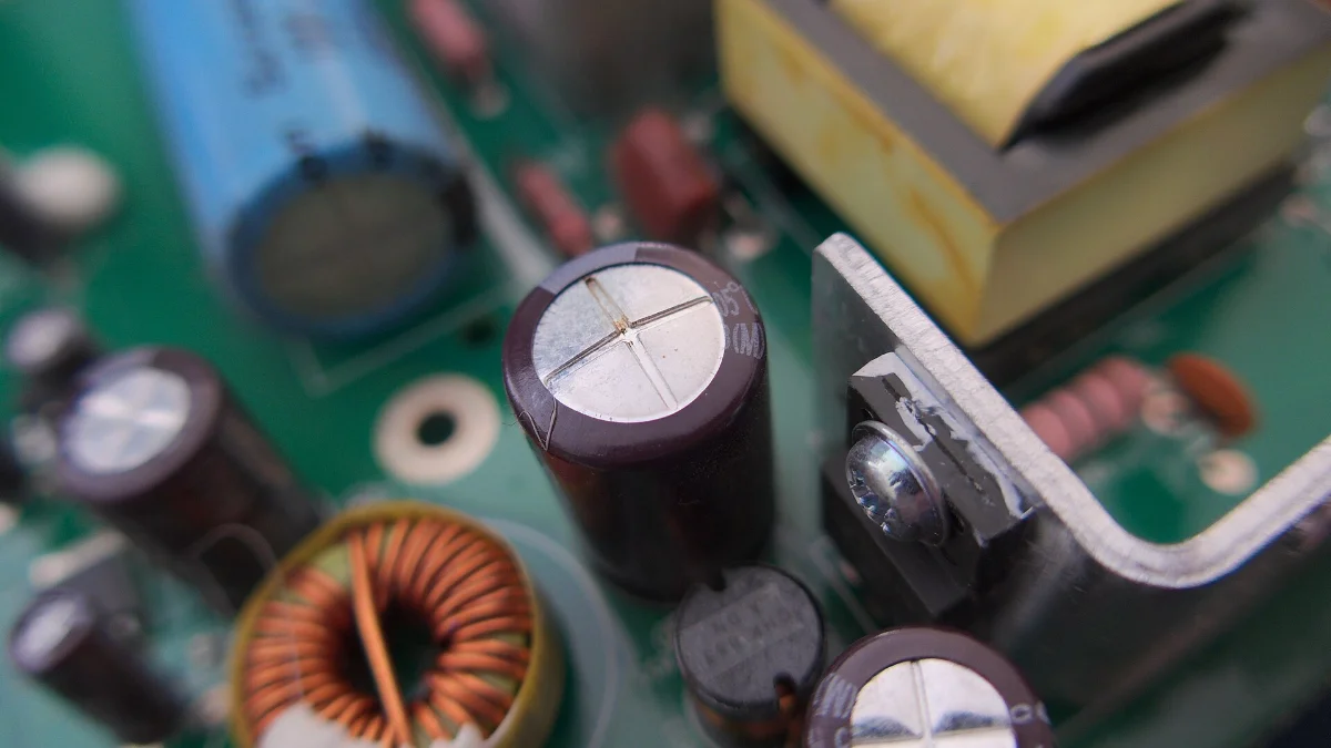 Condensadores hinchados en una placa electrónica