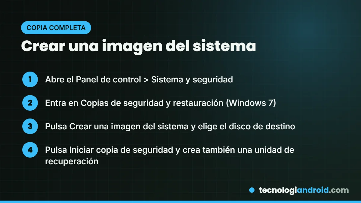Pasos para crear una imagen del sistema en Windows 11