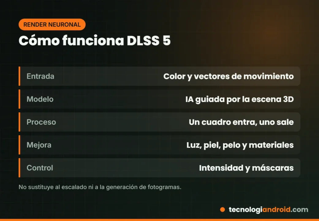 Esquema de cómo funciona el renderizado neuronal de DLSS 5