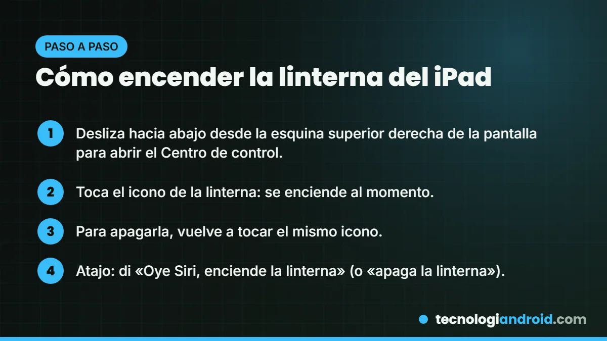 Pasos para encender la linterna del iPad desde el Centro de control