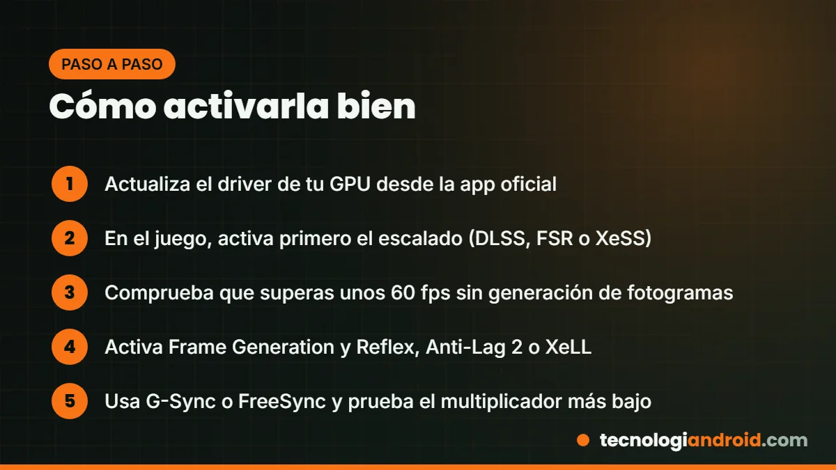 Pasos para activar la generación de fotogramas en un juego