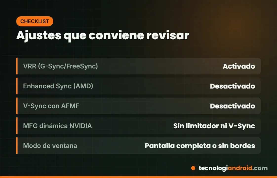 Ajustes de sincronización y limitadores a revisar con Frame Generation