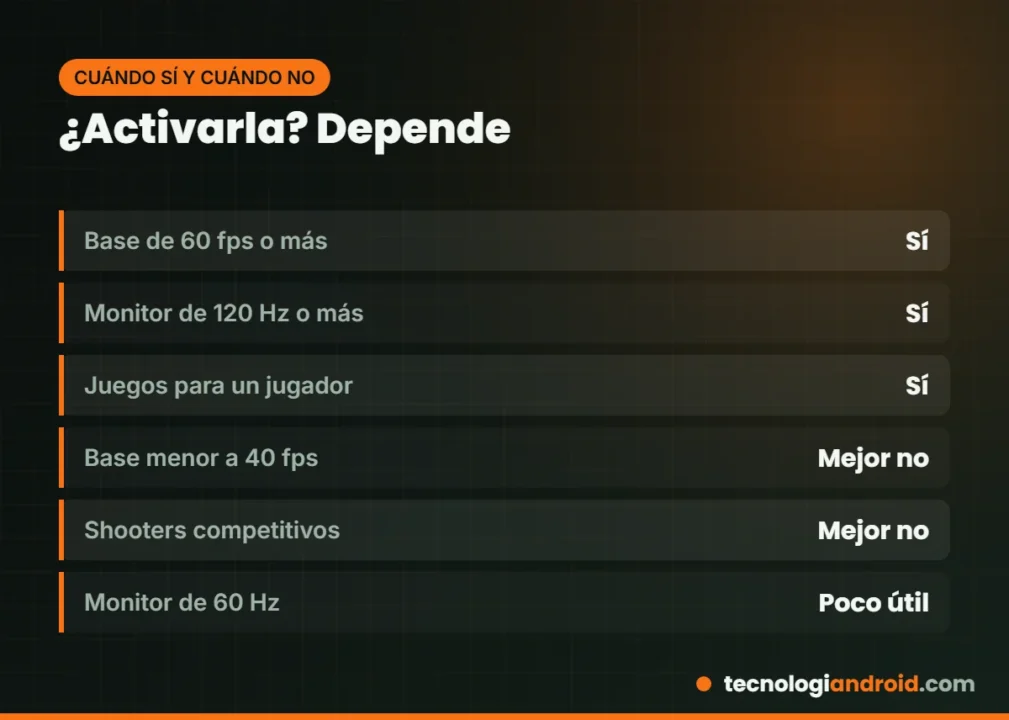 Cuándo conviene activar Frame Generation y cuándo no