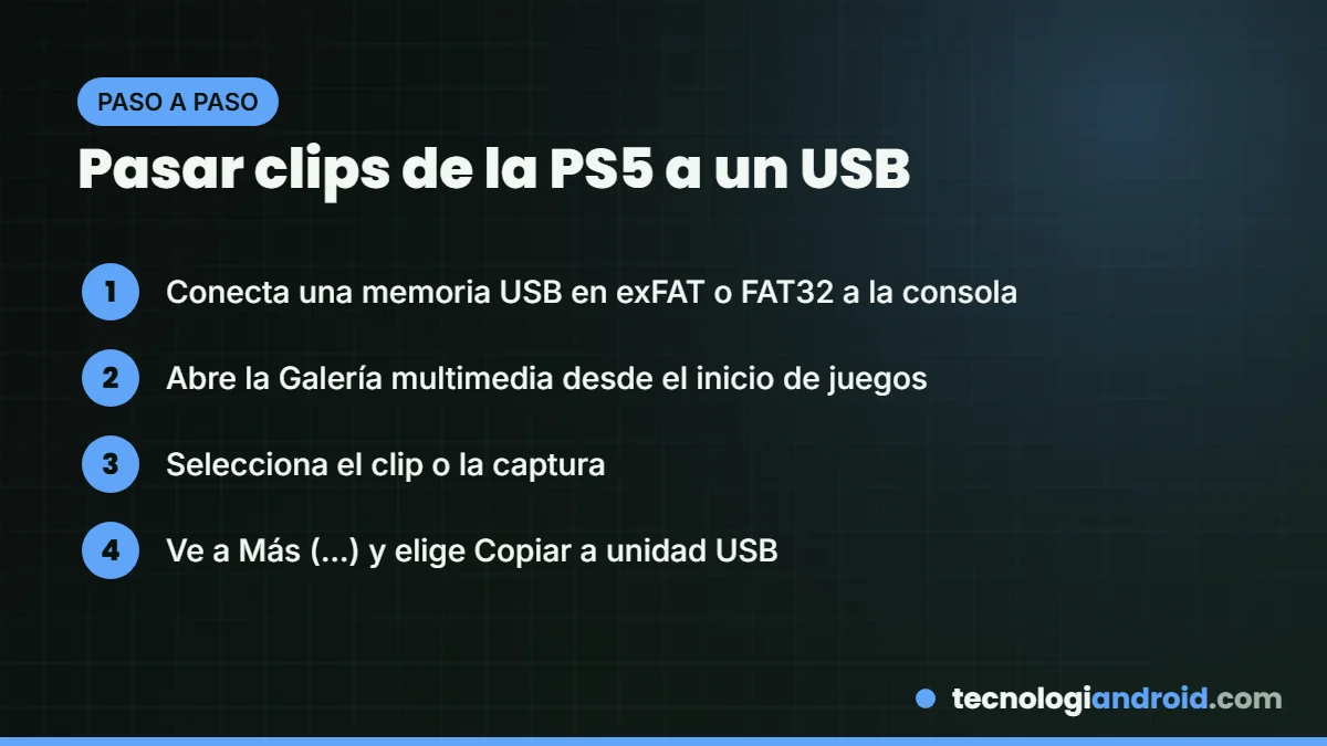 Pasos para copiar clips de PS5 a una memoria USB