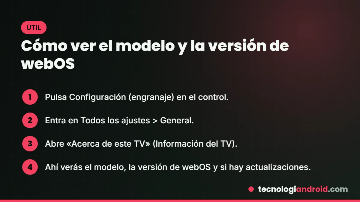 Cómo ver el modelo y la versión de software de un TV LG