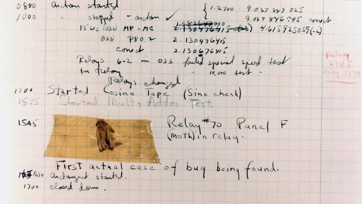 La polilla del Harvard Mark II pegada en el cuaderno de 1947