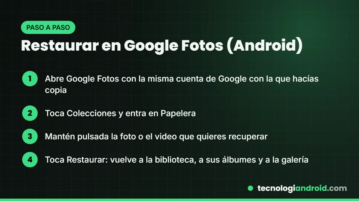 Pasos para restaurar fotos desde la papelera de Google Fotos en Android