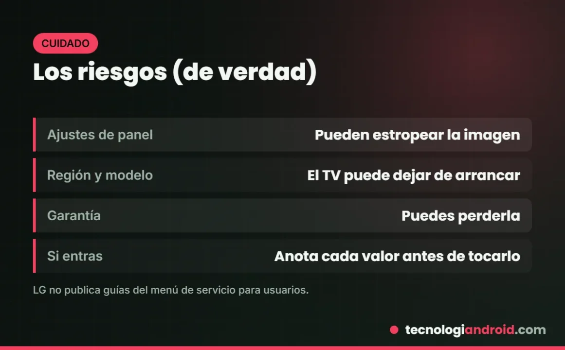 Riesgos de entrar al menú de servicio de un TV LG