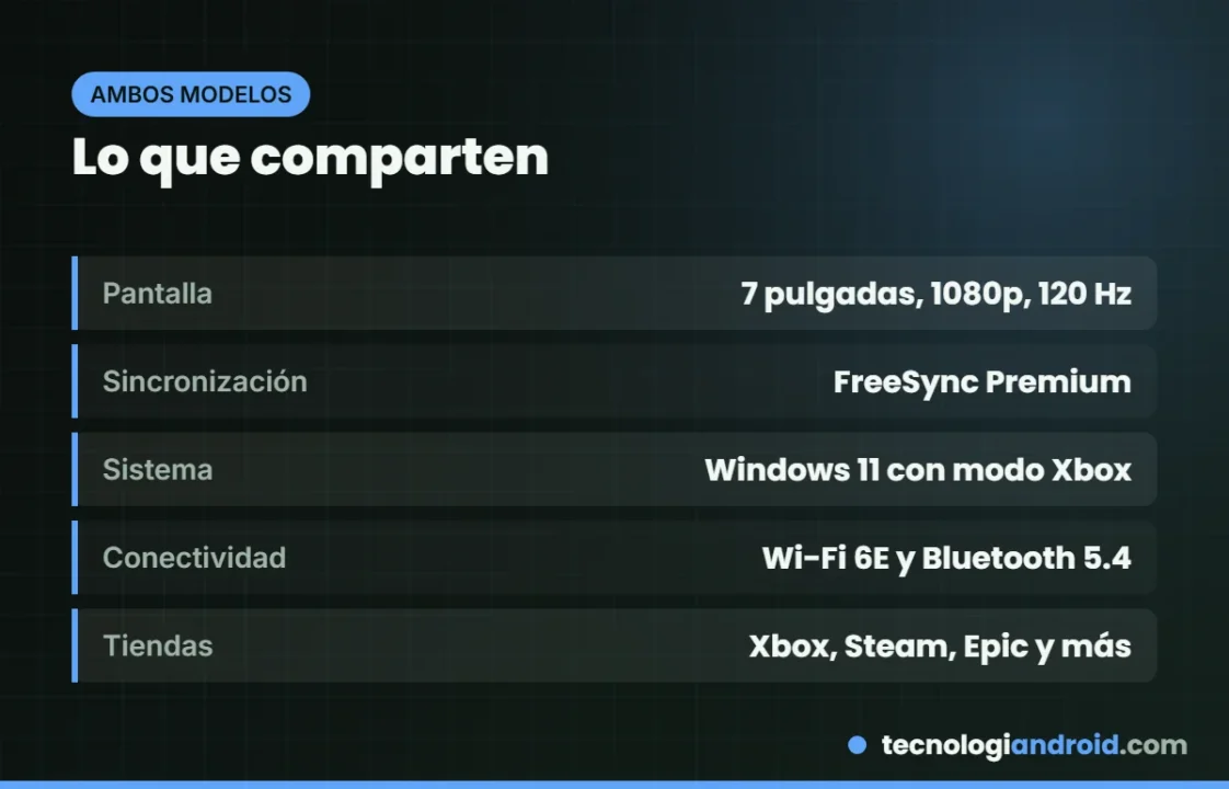 Características que comparten las dos ROG Xbox Ally: pantalla, Windows 11 y conectividad