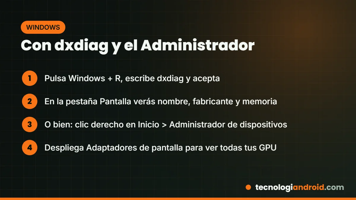 Ver la tarjeta gráfica con dxdiag y el Administrador de dispositivos