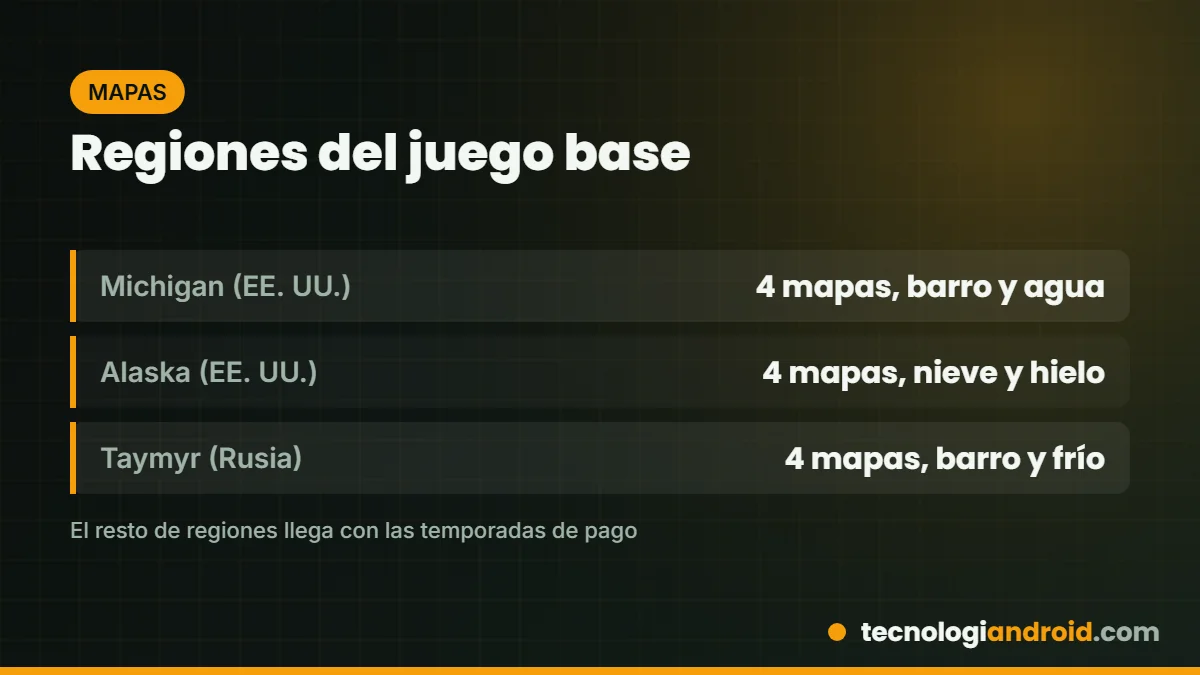 Regiones del juego base de SnowRunner: Michigan, Alaska y Taymyr