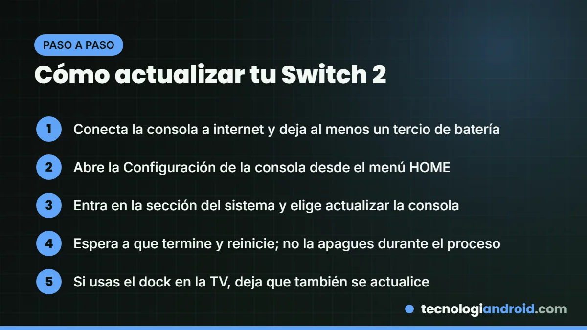 Pasos para actualizar el sistema de Nintendo Switch 2
